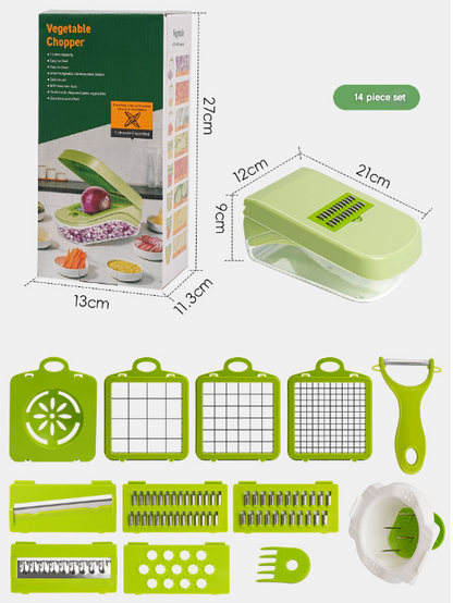 Green Versatile 14-in-1 Vegetable Chopper &amp; Slicer Set - Multi-functional Kitchen Mandoline Dicer &amp; Grater-Home &amp; Garden > Kitchenware > Kitchen Utensils-PEROZ Accessories