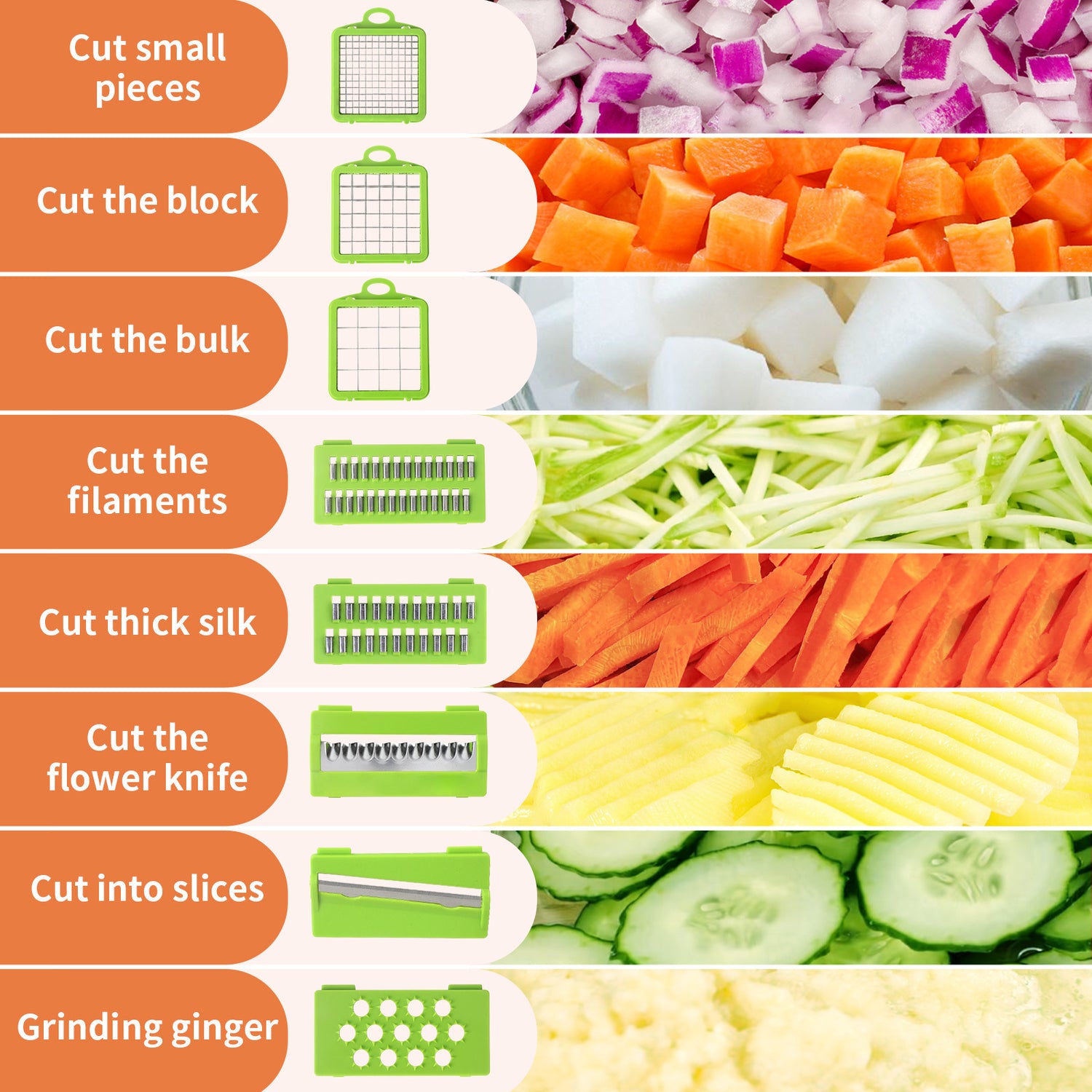 Green Versatile 14-in-1 Vegetable Chopper &amp; Slicer Set - Multi-functional Kitchen Mandoline Dicer &amp; Grater-Home &amp; Garden > Kitchenware > Kitchen Utensils-PEROZ Accessories
