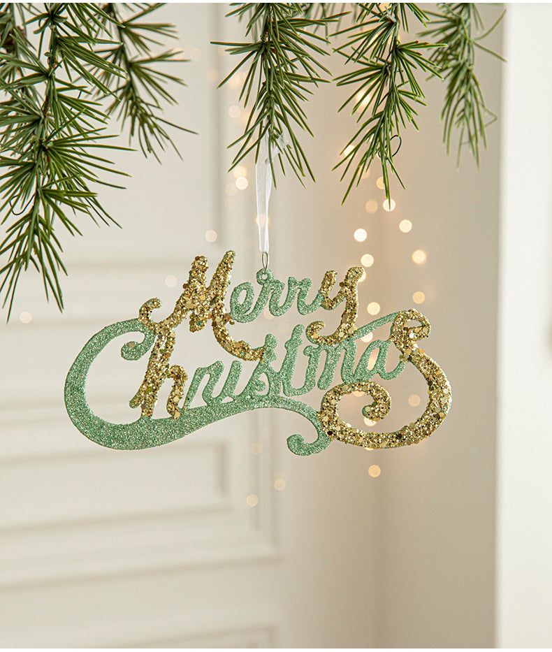 Green and Gold Glitter Merry Christmas Hanging Ornament -Festive Holiday Decoration 5 pieces-Occasions &gt; Christmas &gt; Christmas Decorations-PEROZ Accessories