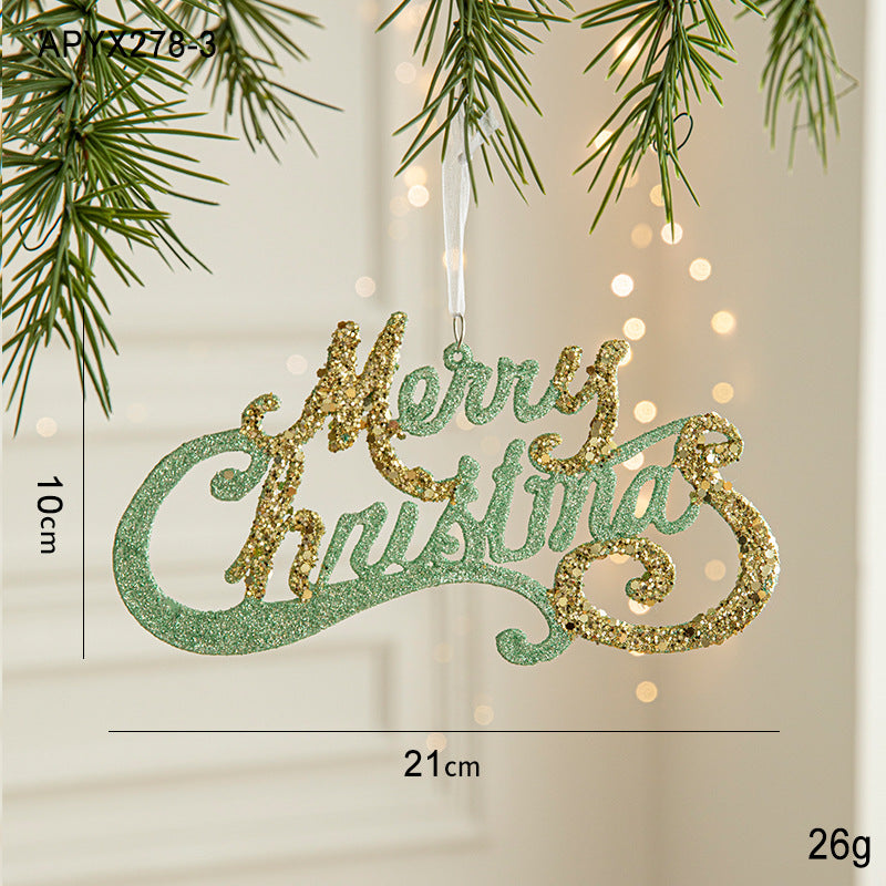 Green and Gold Glitter Merry Christmas Hanging Ornament -Festive Holiday Decoration 5 pieces-Occasions > Christmas > Christmas Decorations-PEROZ Accessories