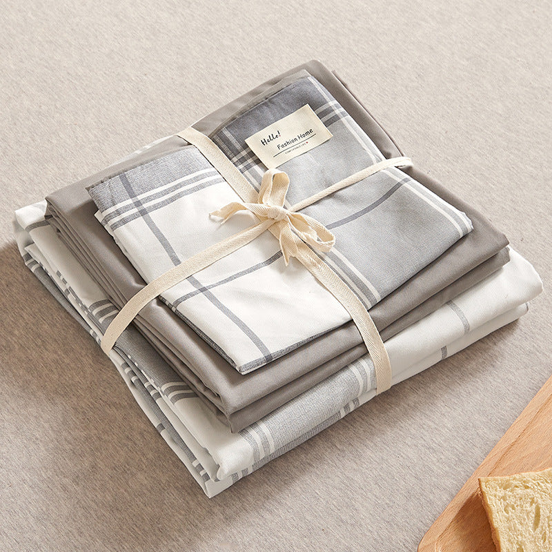 Grey 4-Piece Cotton Bedding Set - Fits 1.5m/1.8m Beds (Duvet Cover 200x230cm, Bed Sheet 230x250cm)-Home &amp; Garden &gt; Bedding &gt; Duvet Covers-PEROZ Accessories