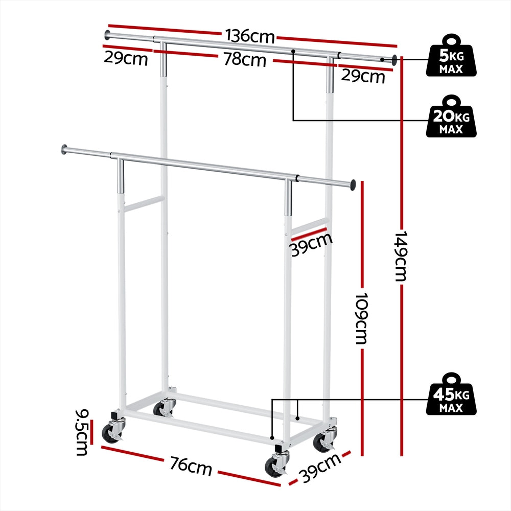 Artiss Clothes Rack Double Rod Airer Rail Coat Stand Adjustable Hanger-Furniture &gt; Living Room &gt; Coat Racks-PEROZ Accessories
