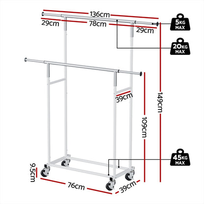 Artiss Clothes Rack Double Rod Airer Rail Coat Stand Adjustable Hanger-Furniture &gt; Living Room &gt; Coat Racks-PEROZ Accessories