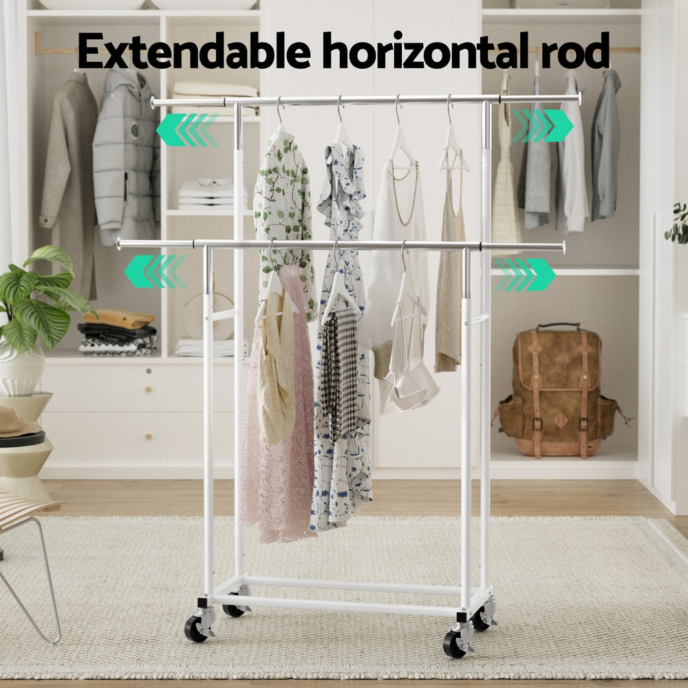 Artiss Clothes Rack Double Rod Airer Rail Coat Stand Adjustable Hanger-Furniture &gt; Living Room &gt; Coat Racks-PEROZ Accessories