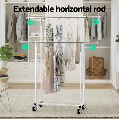 Artiss Clothes Rack Double Rod Airer Rail Coat Stand Adjustable Hanger-Furniture &gt; Living Room &gt; Coat Racks-PEROZ Accessories
