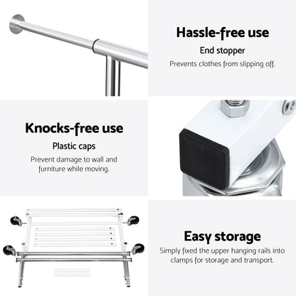 Artiss Clothes Rack Double Rod Airer Rail Coat Stand Adjustable Hanger-Furniture &gt; Living Room &gt; Coat Racks-PEROZ Accessories