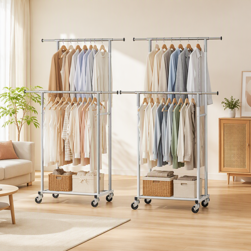 Artiss 2X Clothes Rack Double Rod Airer Rail Coat Stand Adjustable Hanger-Furniture > Living Room > Coat Racks-PEROZ Accessories