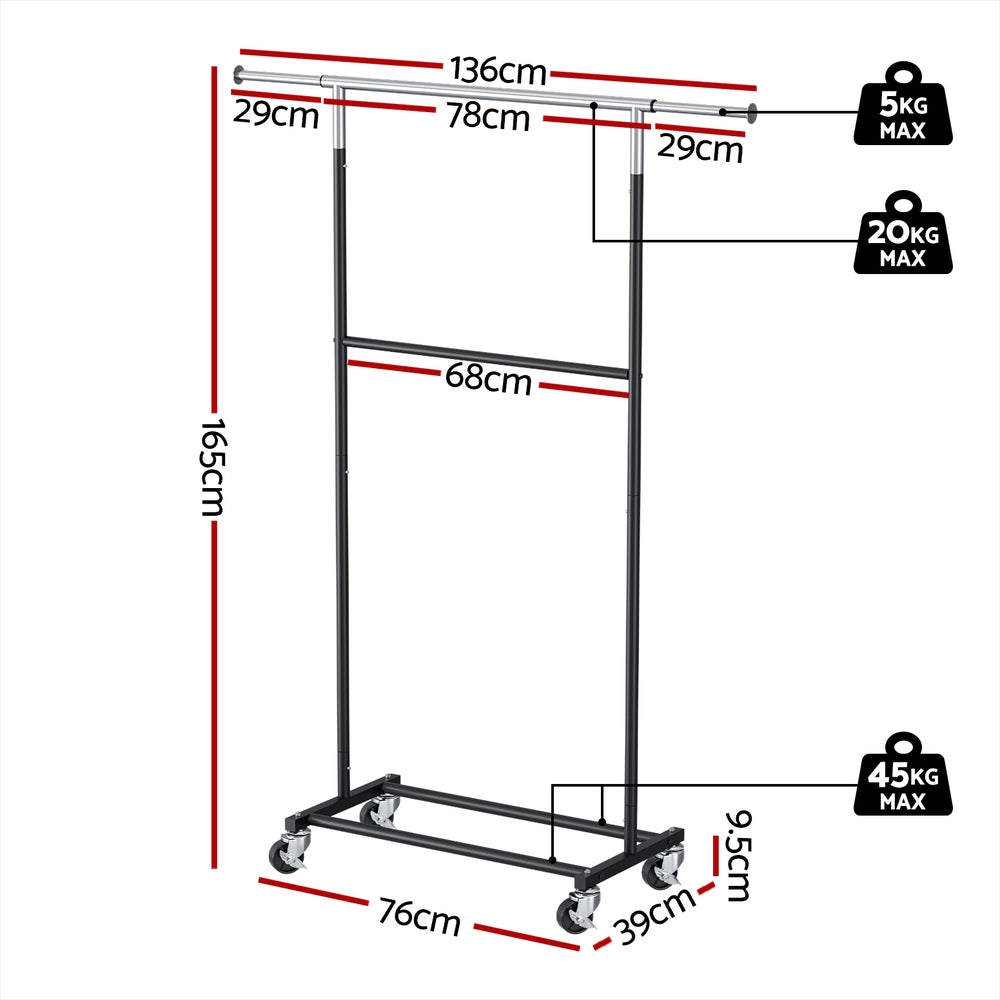 Artiss Clothes Rack Double Rod Airer Rail Coat Stand Adjustable Hanger-Furniture &gt; Living Room &gt; Coat Racks-PEROZ Accessories