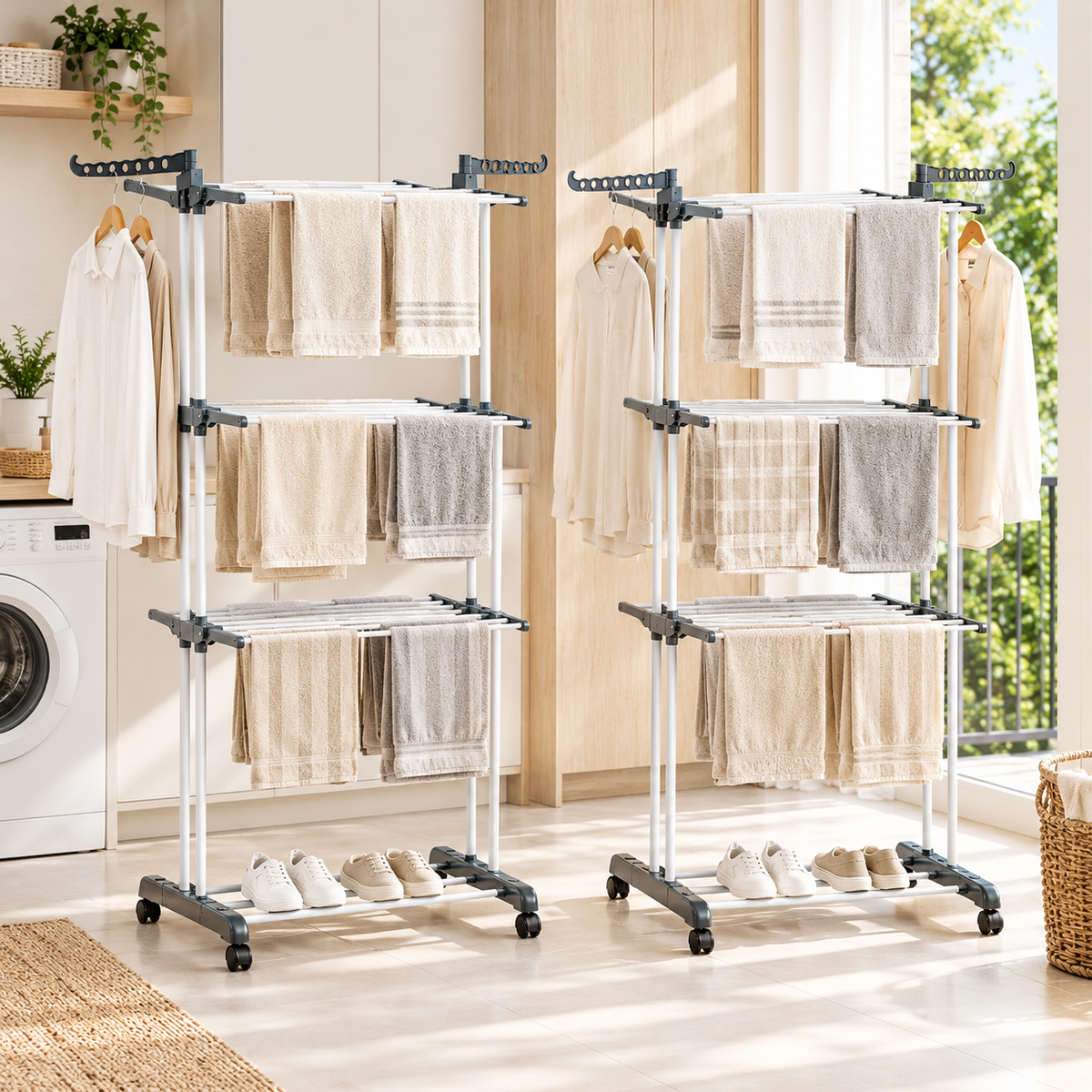 Artiss 2X Clothes Drying Rack 173cm Coat Airer Hanger Foldable-Home &amp; Garden > Bathroom Accessories > Towel Racks &amp; Holders-PEROZ Accessories