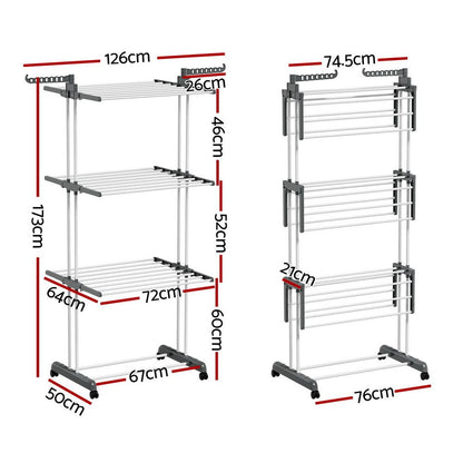 Artiss 2X Clothes Drying Rack 173cm Coat Airer Hanger Foldable-Home &amp; Garden > Bathroom Accessories > Towel Racks &amp; Holders-PEROZ Accessories