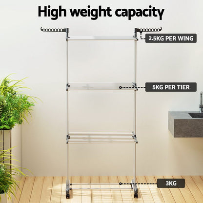 Artiss 2X Clothes Drying Rack 173cm Coat Airer Hanger Foldable-Home &amp; Garden > Bathroom Accessories > Towel Racks &amp; Holders-PEROZ Accessories