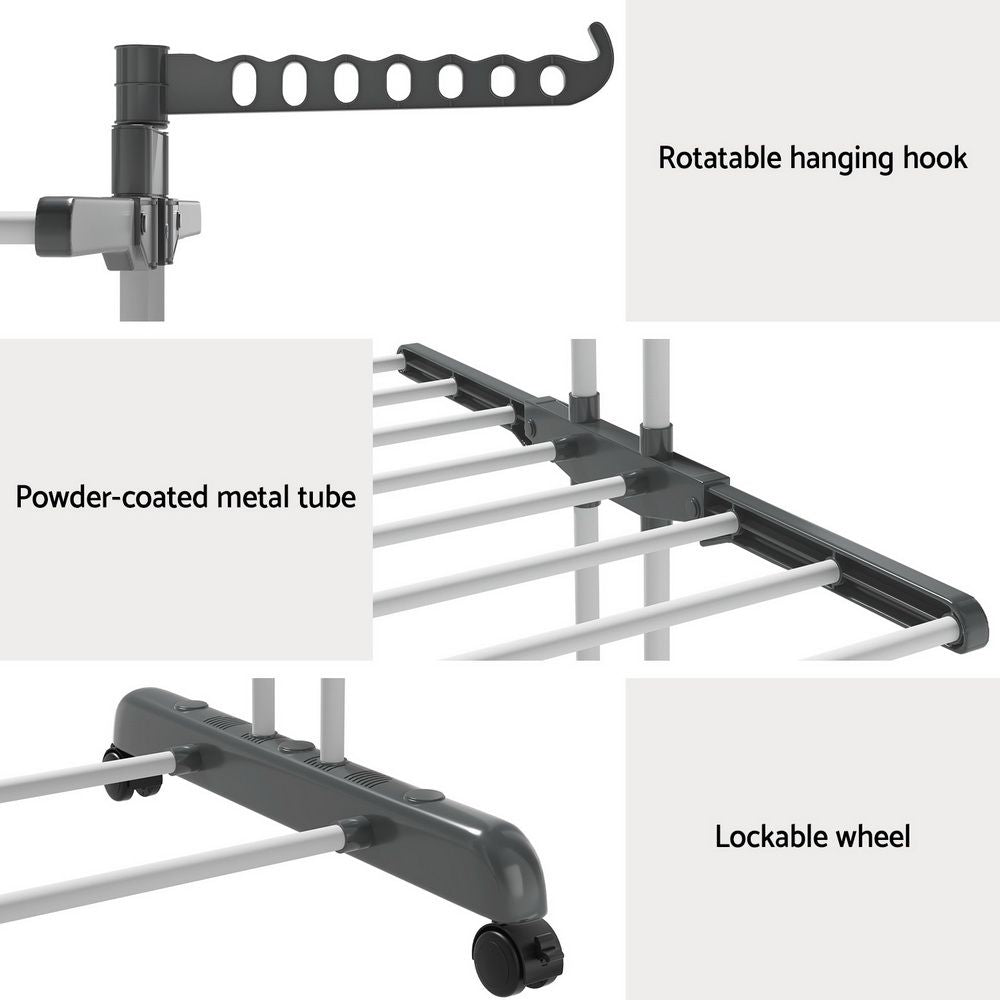 Artiss 2X Clothes Drying Rack 173cm Coat Airer Hanger Foldable-Home &amp; Garden > Bathroom Accessories > Towel Racks &amp; Holders-PEROZ Accessories