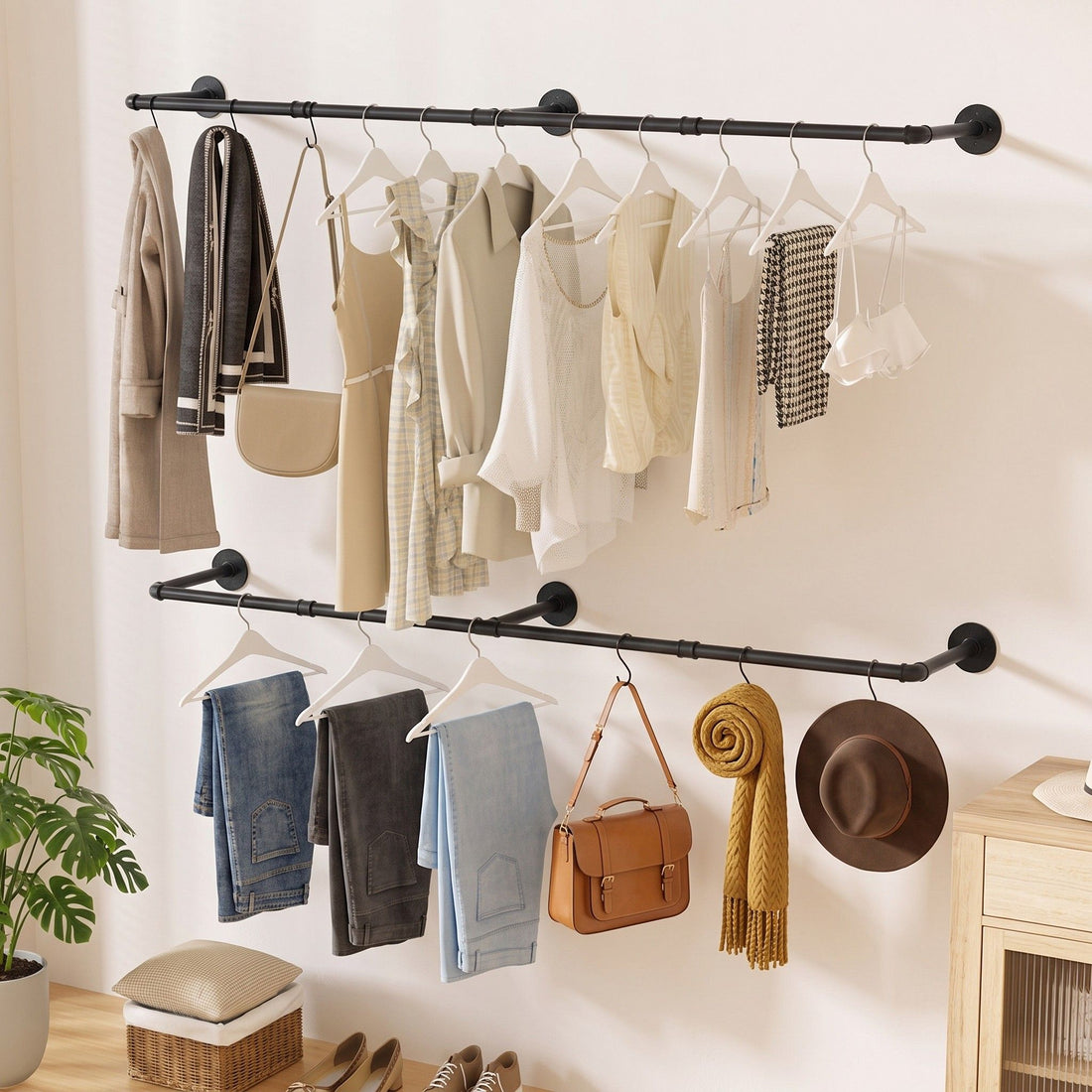 Artiss Clothes Rack Garment Rail Metal Industrial Pipe Wall Mounted 2 Pack-Furniture > Living Room > Coat Racks-PEROZ Accessories