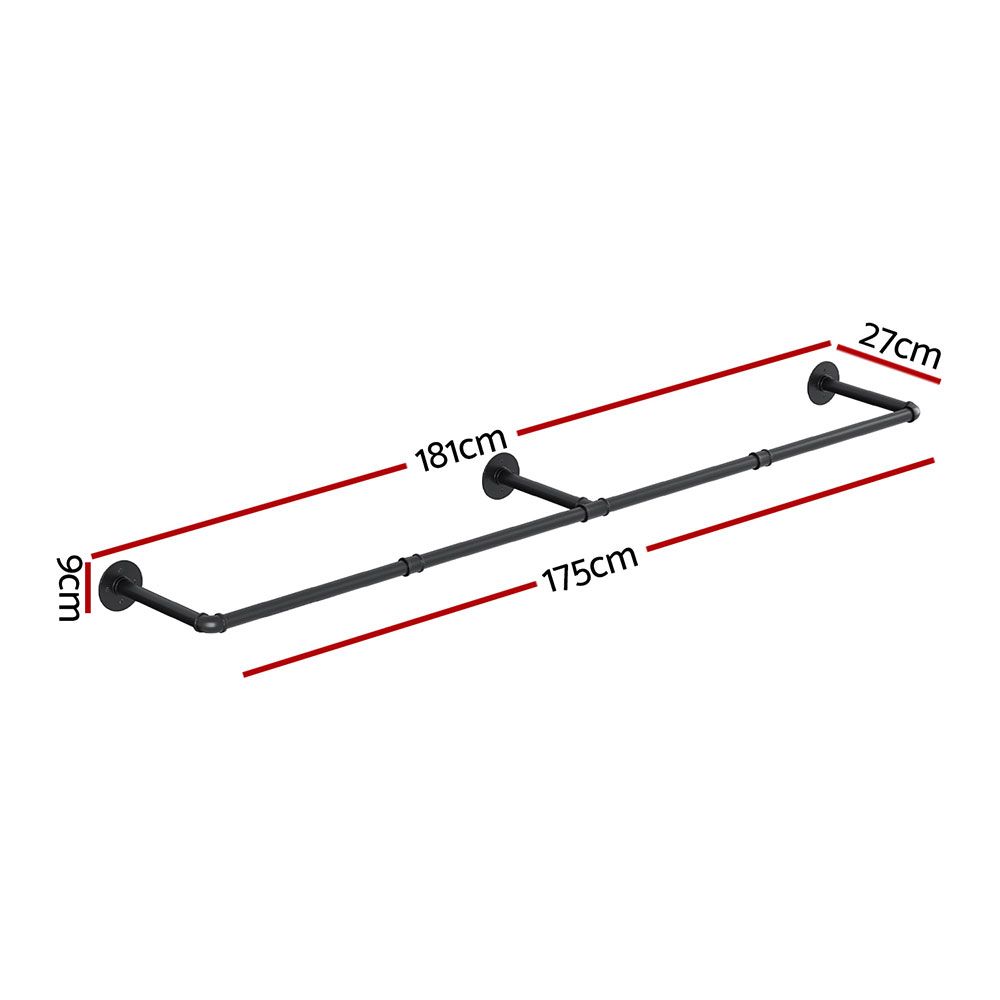 Artiss Clothes Rack Garment Rail Metal Industrial Pipe Wall Mounted 2 Pack-Furniture > Living Room > Coat Racks-PEROZ Accessories