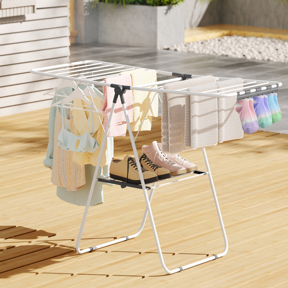 Artiss 2 Tier Clothes Rack Airer Foldable 139CM White-Furniture &gt; Living Room &gt; Coat Racks-PEROZ Accessories