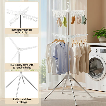 Artiss Clothes Rack Airer 2 Tier Rotatable Hanger Foldable-Furniture &gt; Living Room &gt; Coat Racks-PEROZ Accessories