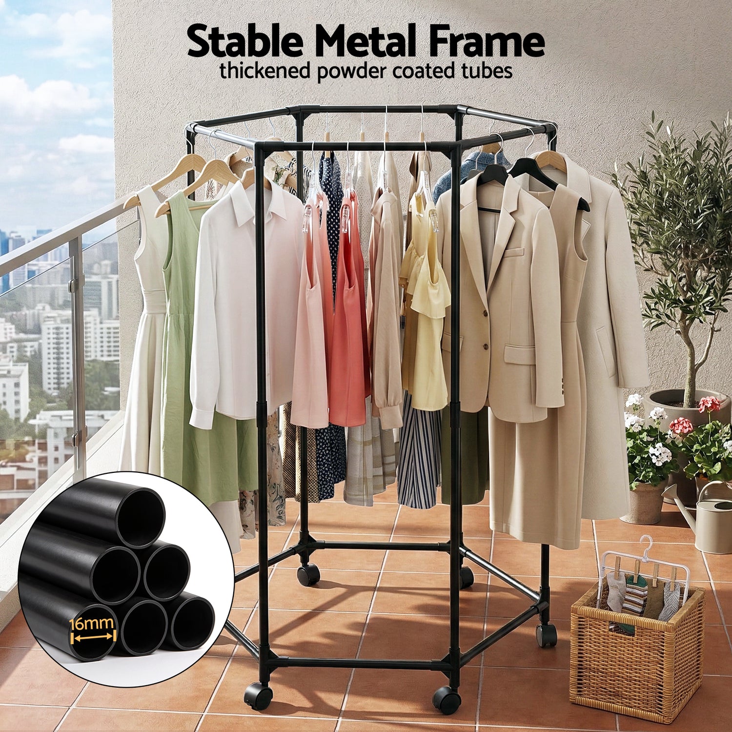 Artiss Clothes Rack Airer Rail Coat Stand Wheels 6 Rods-Furniture > Living Room > Coat Racks-PEROZ Accessories