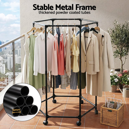 Artiss Clothes Rack Airer Rail Coat Stand Wheels 6 Rods-Furniture > Living Room > Coat Racks-PEROZ Accessories