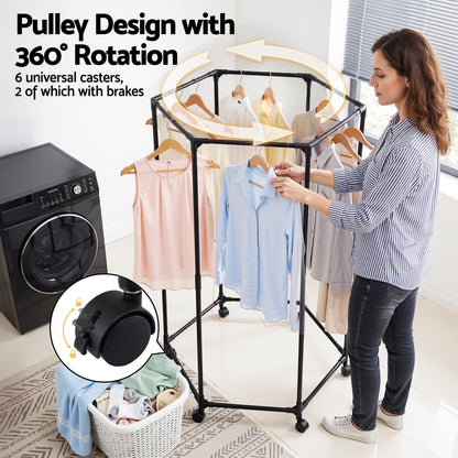 Artiss Clothes Rack Airer Rail Coat Stand Wheels 6 Rods-Furniture > Living Room > Coat Racks-PEROZ Accessories