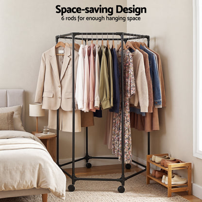 Artiss Clothes Rack Airer Rail Coat Stand Wheels 6 Rods-Furniture > Living Room > Coat Racks-PEROZ Accessories