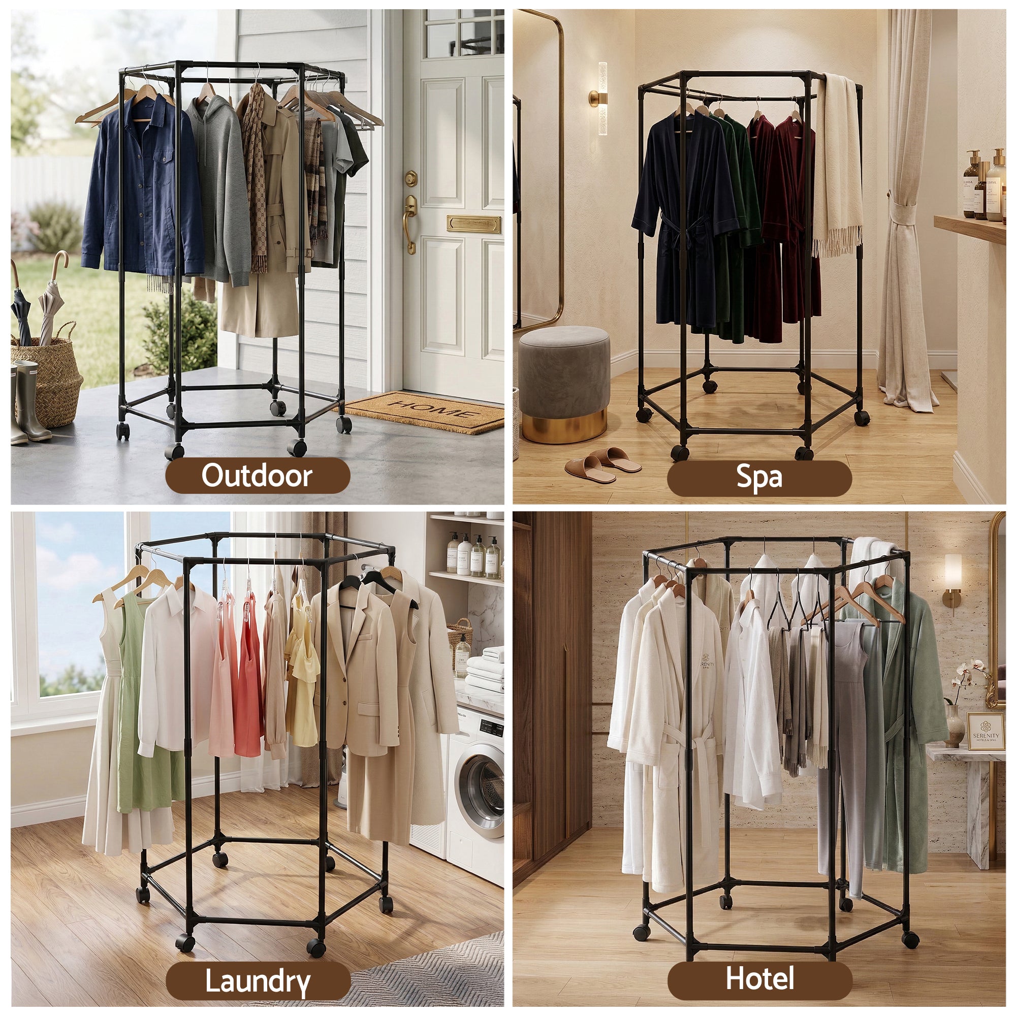 Artiss Clothes Rack Airer Rail Coat Stand Wheels 6 Rods-Furniture > Living Room > Coat Racks-PEROZ Accessories