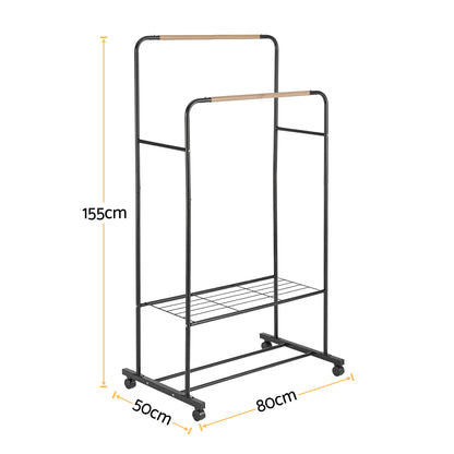 Artiss Clothes Rack Double Rod Airer Rail Coat Stand Hanger Storage Shelf-Furniture > Living Room > Coat Racks-PEROZ Accessories