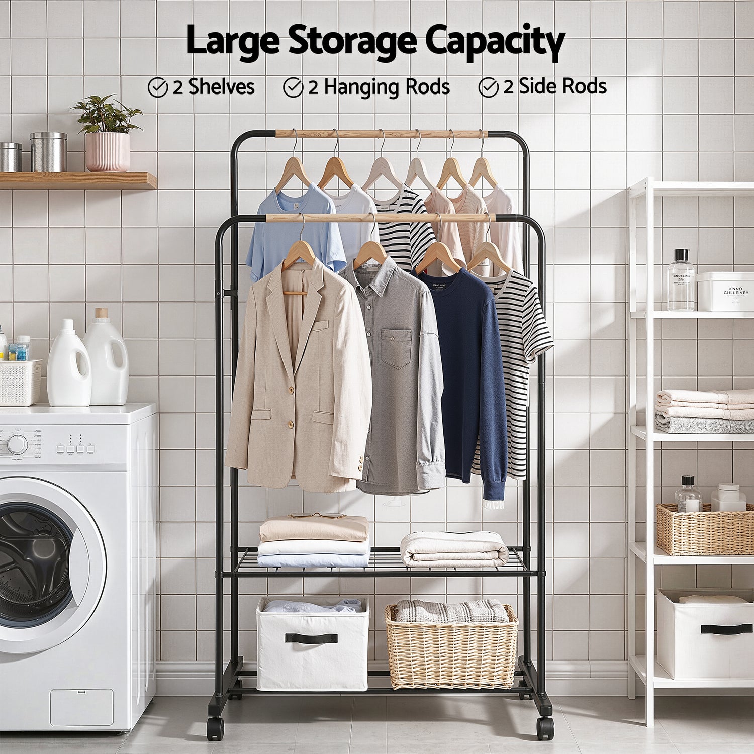 Artiss Clothes Rack Double Rod Airer Rail Coat Stand Hanger Storage Shelf-Furniture > Living Room > Coat Racks-PEROZ Accessories