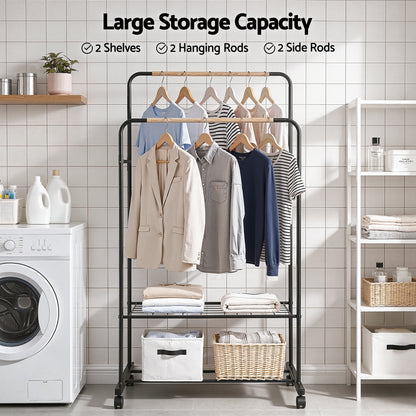 Artiss Clothes Rack Double Rod Airer Rail Coat Stand Hanger Storage Shelf-Furniture > Living Room > Coat Racks-PEROZ Accessories
