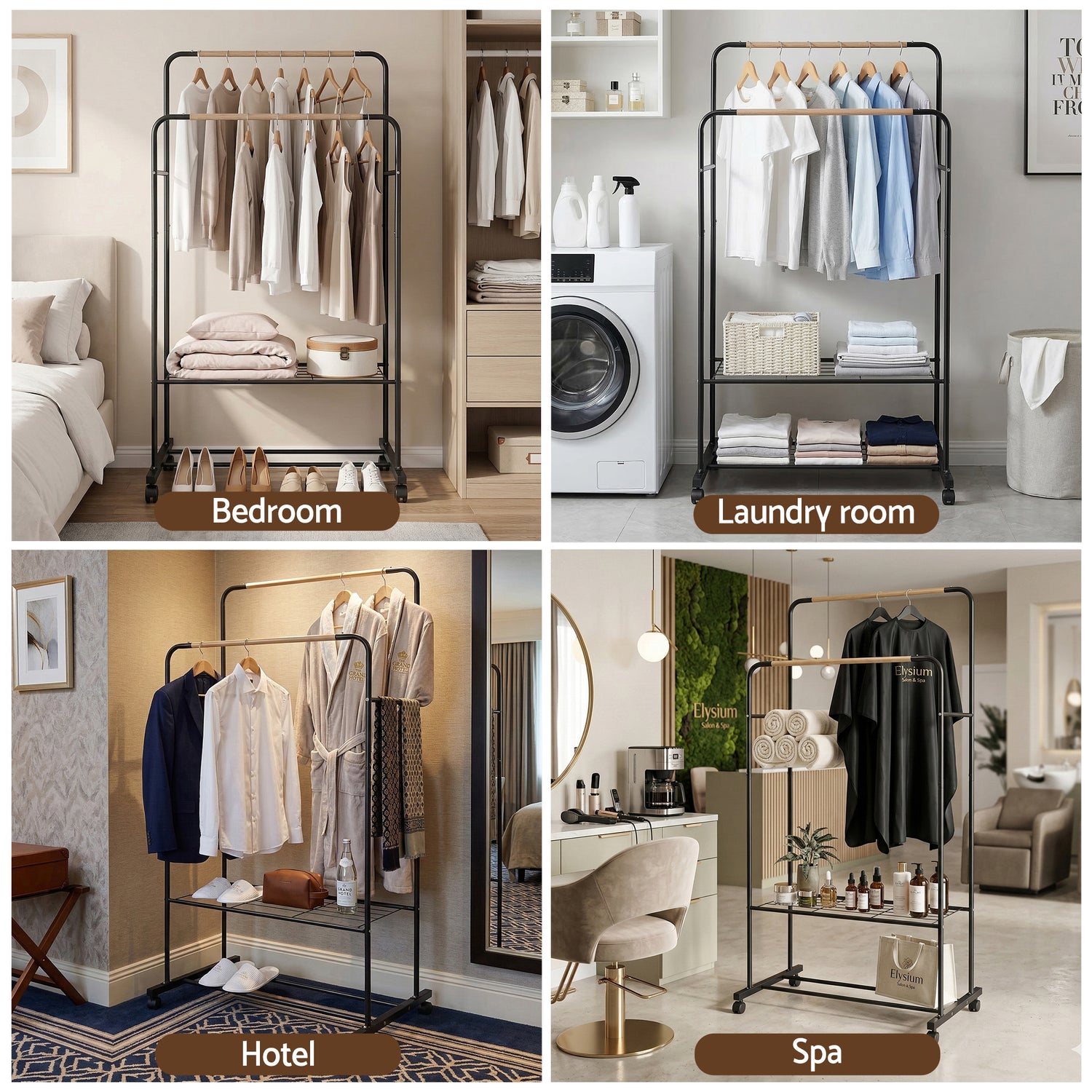 Artiss Clothes Rack Double Rod Airer Rail Coat Stand Hanger Storage Shelf-Furniture > Living Room > Coat Racks-PEROZ Accessories