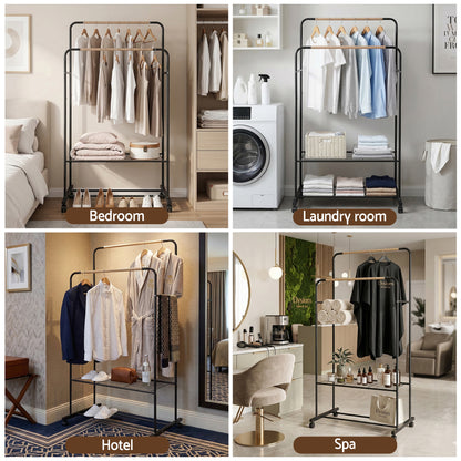 Artiss Clothes Rack Double Rod Airer Rail Coat Stand Hanger Storage Shelf-Furniture > Living Room > Coat Racks-PEROZ Accessories