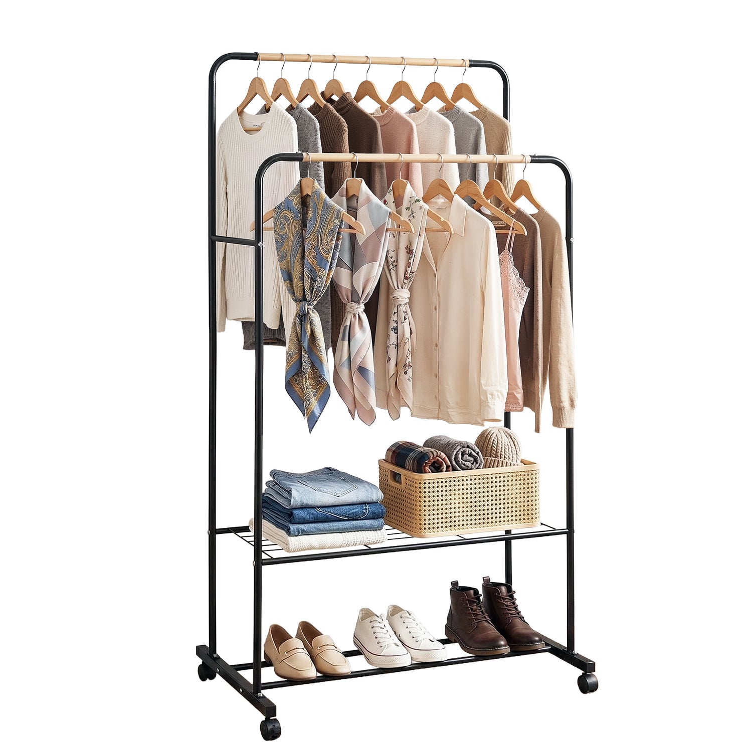 Artiss Clothes Rack Double Rod Airer Rail Coat Stand Hanger Storage Shelf-Furniture > Living Room > Coat Racks-PEROZ Accessories