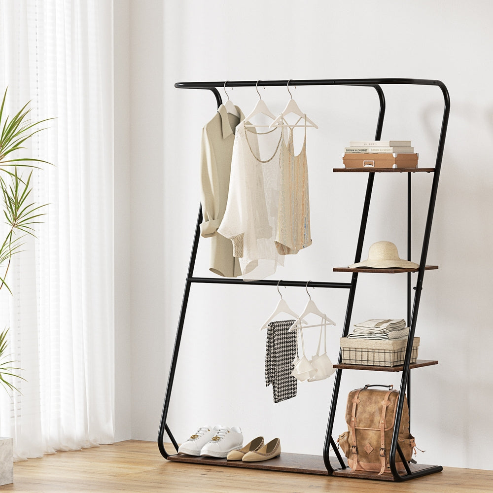 Artiss Clothes Rack Wardrobe Coat Stand 4-Tier Walnut-Furniture &gt; Bedroom-PEROZ Accessories
