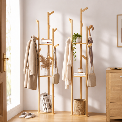 Artiss 2X Clothes Rack Airer Coat Stand 9 Hooks Bamboo-Furniture > Living Room > Coat Racks-PEROZ Accessories