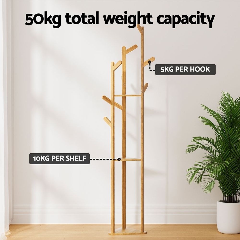 Artiss 2X Clothes Rack Airer Coat Stand 9 Hooks Bamboo-Furniture > Living Room > Coat Racks-PEROZ Accessories