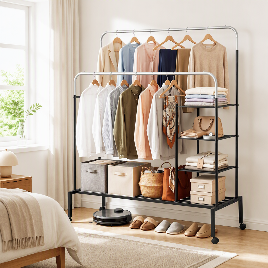 Artiss Clothes Rack Double Rod Airer Rail Coat Stand Hanger Storage Shelf-Furniture > Living Room > Coat Racks-PEROZ Accessories