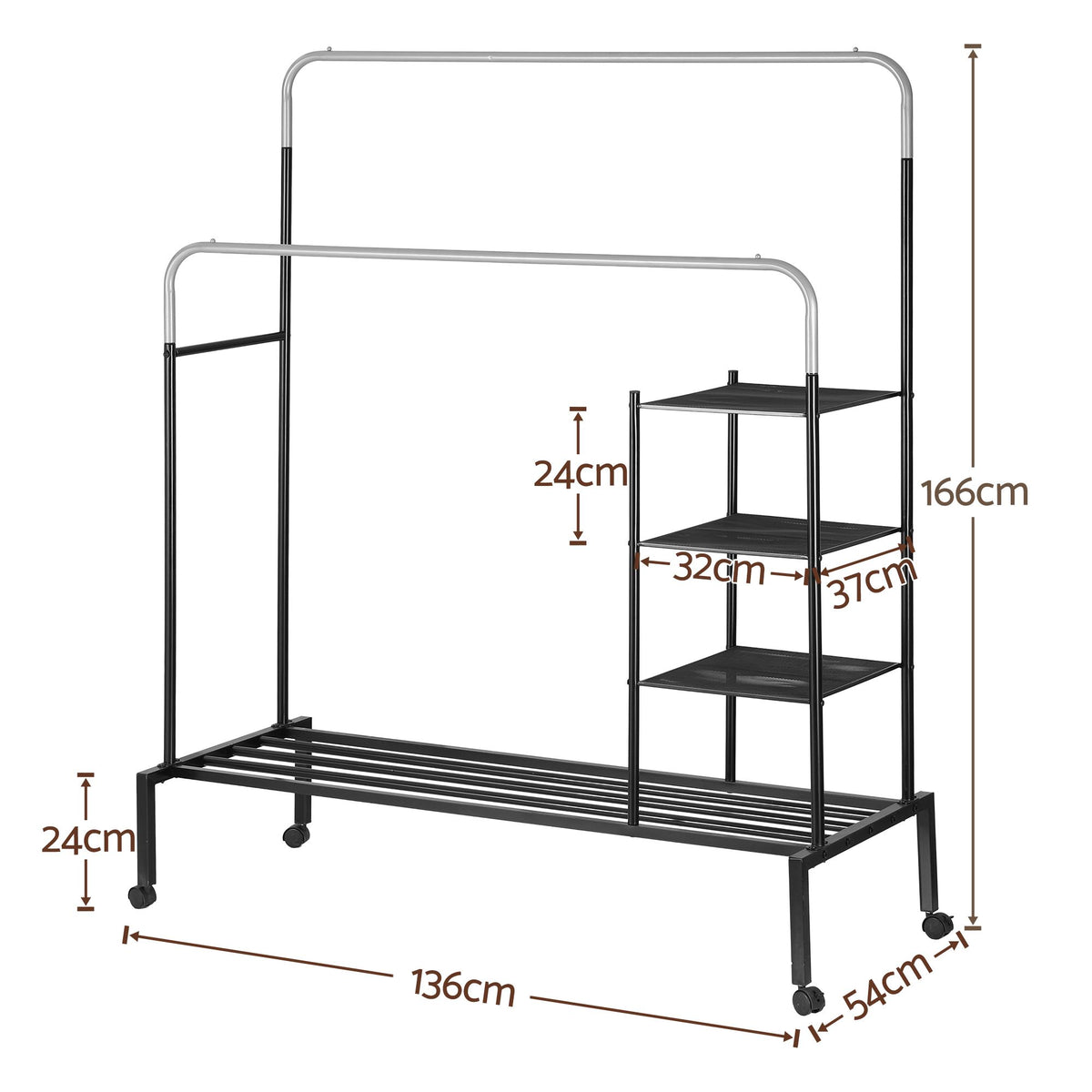 Artiss Clothes Rack Double Rod Airer Rail Coat Stand Hanger Storage Shelf-Furniture > Living Room > Coat Racks-PEROZ Accessories