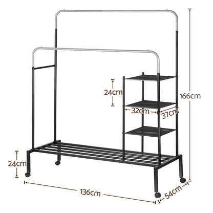 Artiss Clothes Rack Double Rod Airer Rail Coat Stand Hanger Storage Shelf-Furniture > Living Room > Coat Racks-PEROZ Accessories