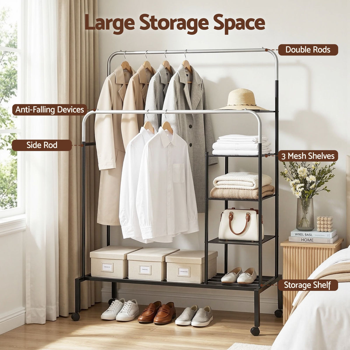 Artiss Clothes Rack Double Rod Airer Rail Coat Stand Hanger Storage Shelf-Furniture > Living Room > Coat Racks-PEROZ Accessories