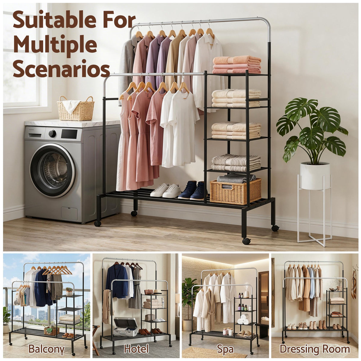 Artiss Clothes Rack Double Rod Airer Rail Coat Stand Hanger Storage Shelf-Furniture > Living Room > Coat Racks-PEROZ Accessories