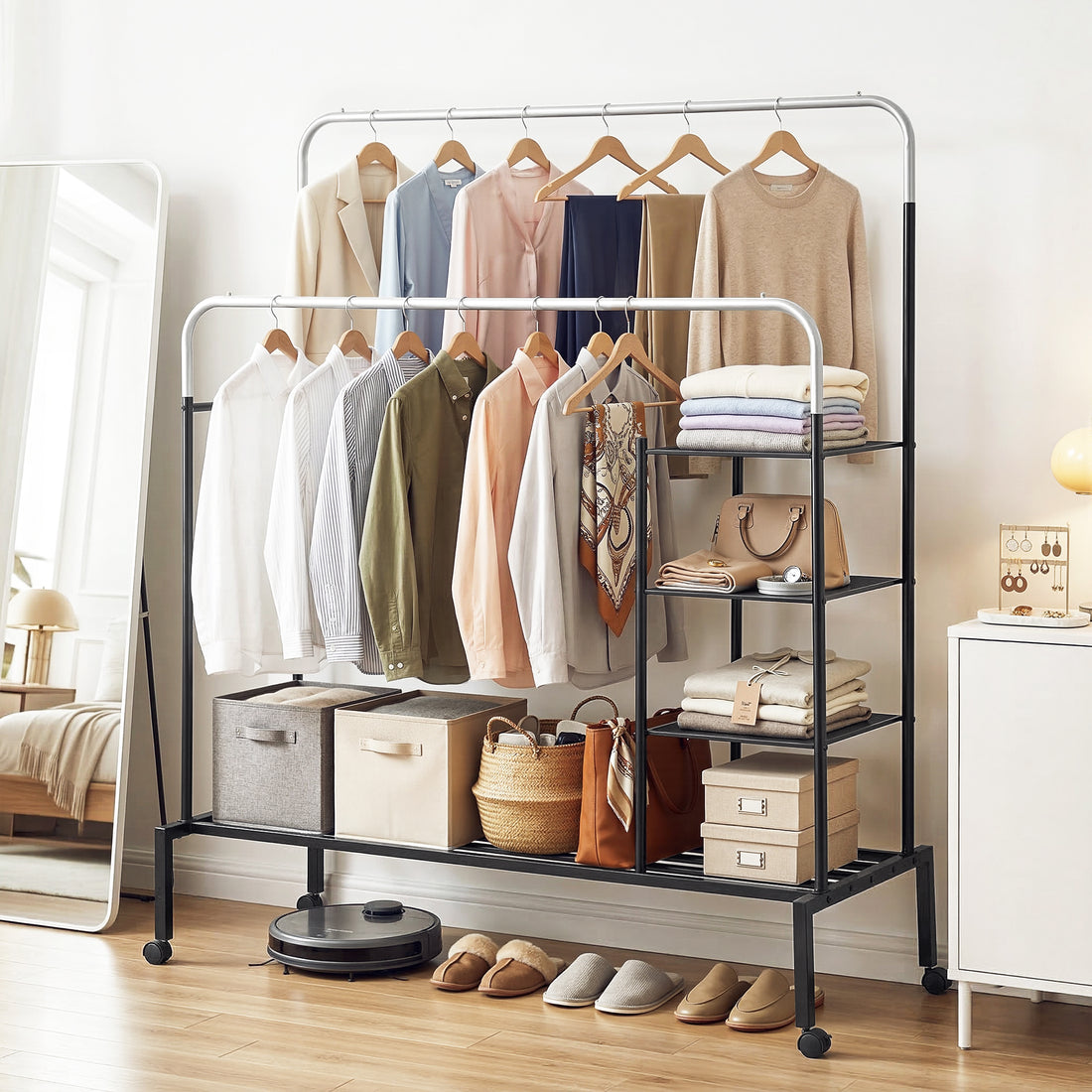 Artiss Clothes Rack Double Rod Airer Rail Coat Stand Hanger Storage Shelf-Furniture > Living Room > Coat Racks-PEROZ Accessories