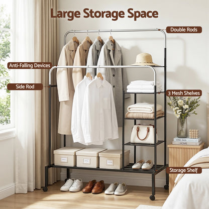 Artiss Clothes Rack Double Rod Airer Rail Coat Stand Hanger Storage Shelf-Furniture > Living Room > Coat Racks-PEROZ Accessories