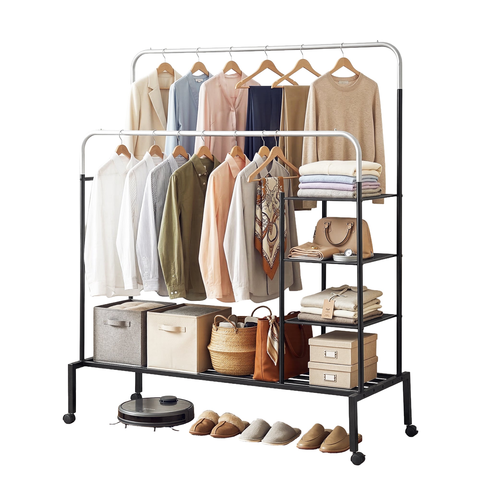 Artiss Clothes Rack Double Rod Airer Rail Coat Stand Hanger Storage Shelf-Furniture > Living Room > Coat Racks-PEROZ Accessories