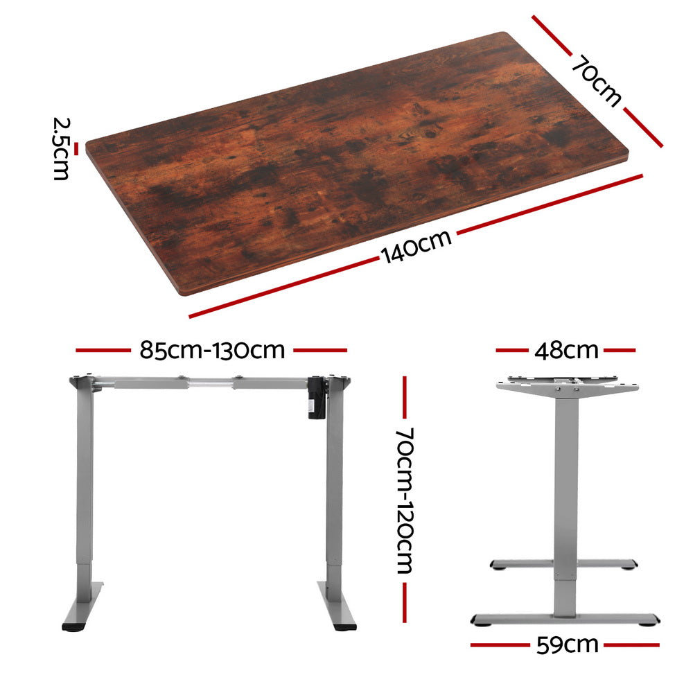 Artiss Standing Desk Motorised 140CM Rustic Brown-Office Desks-PEROZ Accessories