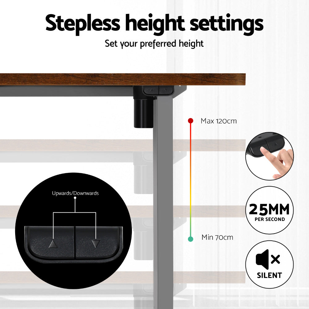 Artiss Standing Desk Motorised 140CM Rustic Brown-Office Desks-PEROZ Accessories