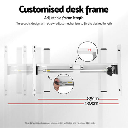 Artiss Electric Standing Desk Frame Only Height Adjustable 70KG Load White-Office Desks-PEROZ Accessories