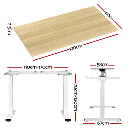 Artiss Standing Desk Motorised Dual Motor 120CM White Oak-Office Desks-PEROZ Accessories