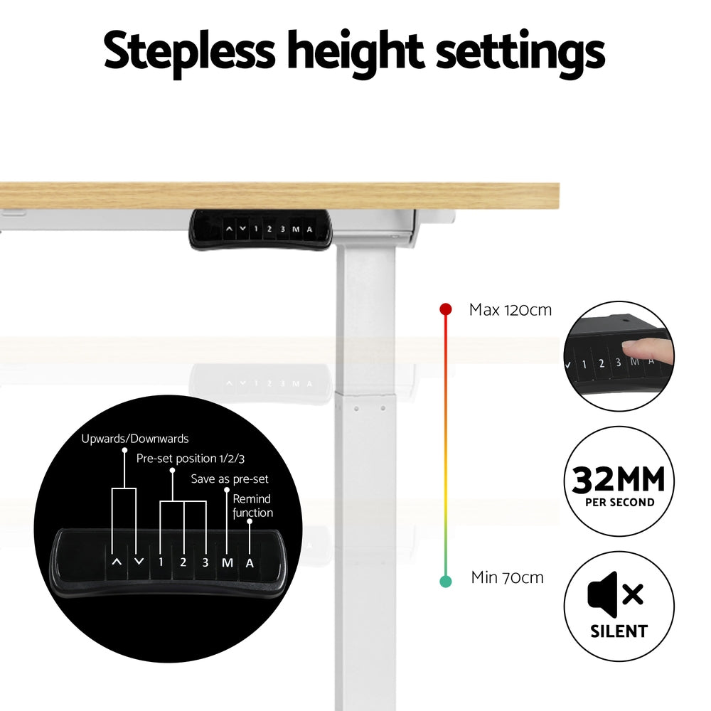 Artiss Standing Desk Motorised Dual Motor 140CM White Oak-Office Desks-PEROZ Accessories