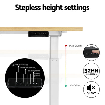 Artiss Standing Desk Motorised Dual Motor 140CM White Oak-Office Desks-PEROZ Accessories