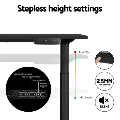 Artiss Standing Desk Motorised Electric Dual Motor Black 120CM-Office Desks-PEROZ Accessories