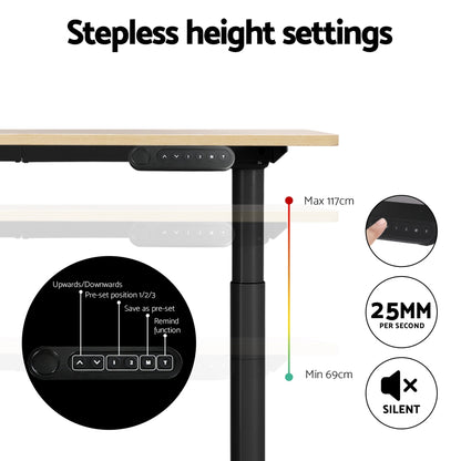 Artiss Standing Desk Motorised Electric Dual Motor White Oak 140CM-Office Desks-PEROZ Accessories